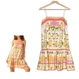 Floral Summer Dress Yellow Sleeveless Adjustable Straps Ruffle Hem Small NWT